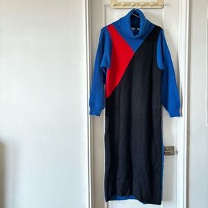 Vintage Blue Red Black Color Block Knit One Piece